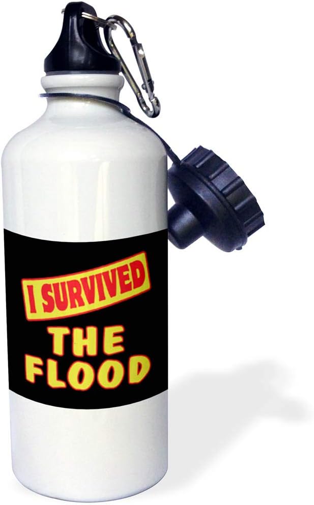 3dRose "I Survived The Flood Survial Pride And Humor Design" Sports Water Bottle, 21 oz, White