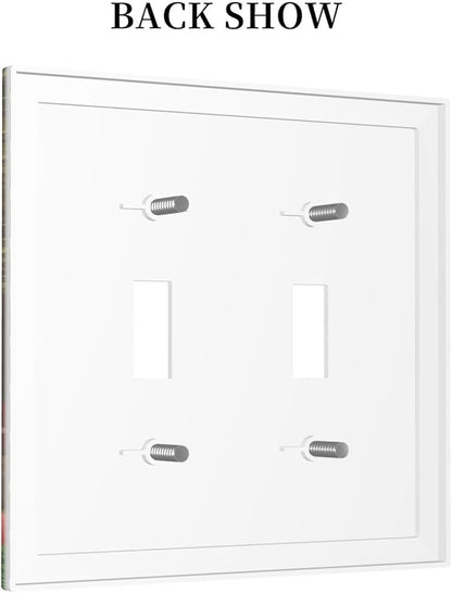 Red Mushroom Forest Fairy Moon Butterfly Double Toggle Bohemian Light Switch Covers Decorative 2 Gang Wall Plate Dual Electrical Faceplate Switchplate for Kidroom Nursery Decor