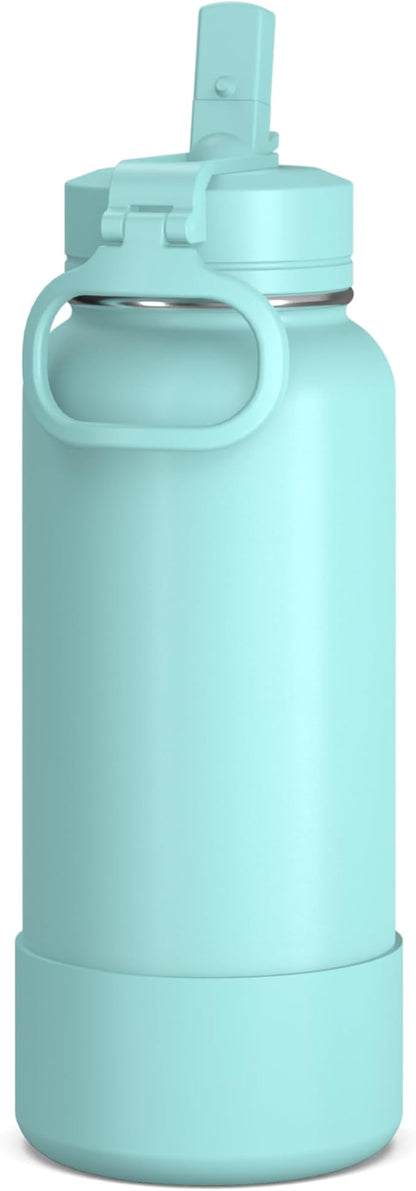Hydrapeak 32oz Sport Insulated Water Bottle with Straw or Chug Lid, Leak & Spill Proof, Keeps Drinks Cold for 24 Hours, Hot for 12 Hours, Premium Stainless Steel Water Bottles (32oz, Aqua)