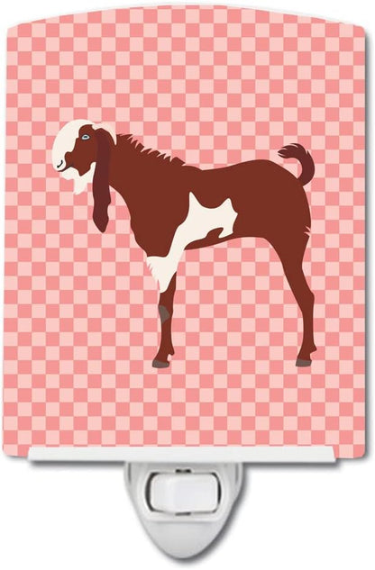 Caroline's Treasures BB7890CNL Jamnapari Goat Pink Check Ceramic Night Light Compact, UL-Certified, Ideal for Bedroom, Bathroom, Nursery, Hallway, Kitchen, 6x4x3, Multicolor