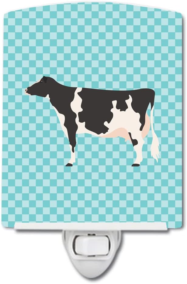 Caroline's Treasures BB7996CNL Holstein Cow Blue Check Ceramic Night Light Compact, UL-Certified, Ideal for Bedroom, Bathroom, Nursery, Hallway, Kitchen, 6x4x3, Multicolor