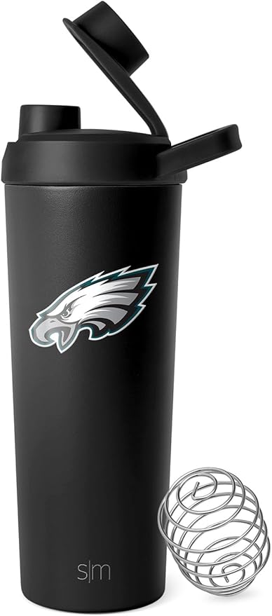 Simple Modern Officially Licensed NFL Philadelphia Eagles Stainless Steel Shaker Bottle with Ball 24oz | Metal Insulated Cup for Protein Mixes, Shakes and Pre Workout | Rally Collection | Eagles