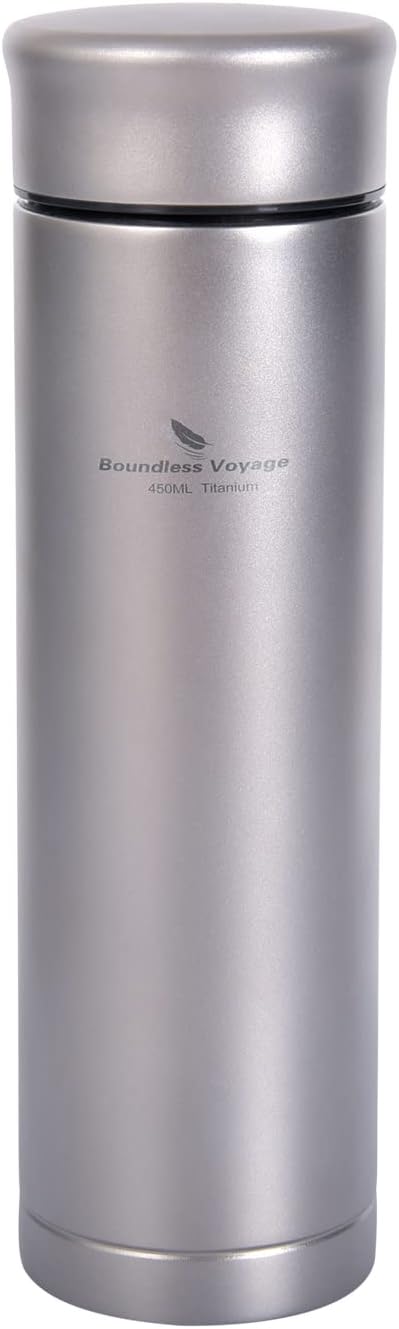Boundless Voyage Titanium 300ml/450ml Vacuum Water Bottle with Tea Filter Double-Walled Lightweight Leak-Proof Sport Water Bottle for Travel Outdoor Office (15 fl oz)