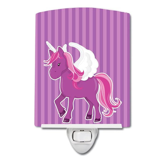 Caroline's Treasures BB9089CNL Unicorn Purple Stripes Ceramic Night Light Compact, UL-Certified, Ideal for Bedroom, Bathroom, Nursery, Hallway, Kitchen, 6x4x3, Multicolor