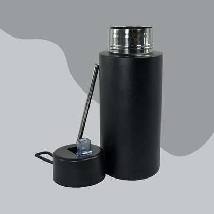 AGH 30oz Water Bottle - Double Wall Vacuum Insulated Stainless Steel Tumbler with Straw - Black