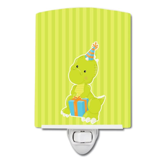 Caroline's Treasures BB8928CNL Dinosaur Green Ceramic Night Light Compact, UL-Certified, Ideal for Bedroom, Bathroom, Nursery, Hallway, Kitchen, 6x4x3, Multicolor