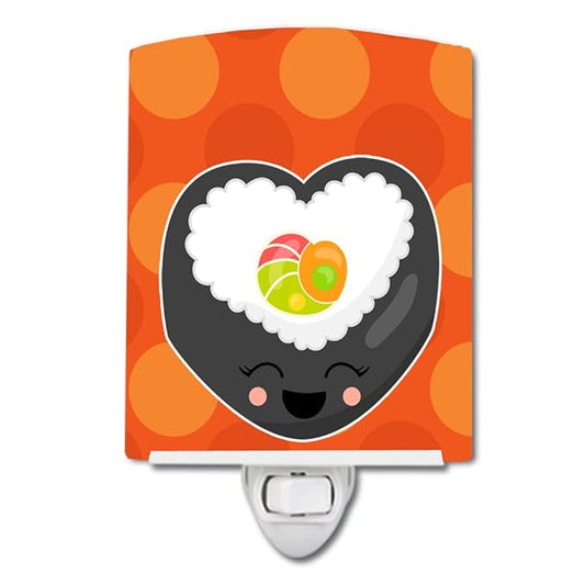 Caroline's Treasures BB8801CNL Heart Sushi Roll with Face Ceramic Night Light Compact, UL-Certified, Ideal for Bedroom, Bathroom, Nursery, Hallway, Kitchen, 6x4x3, Multicolor