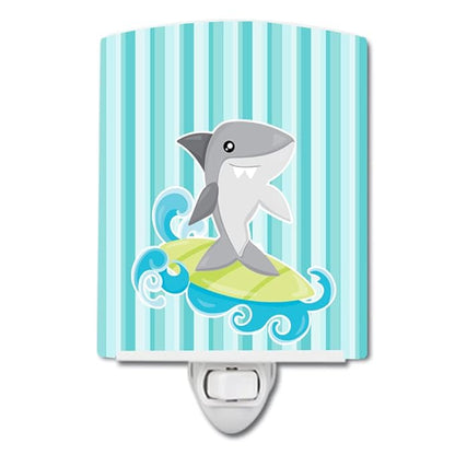 Caroline's Treasures BB6942CNL Surfin Shark on Stripes Ceramic Night Light Compact, UL-Certified, Ideal for Bedroom, Bathroom, Nursery, Hallway, Kitchen, 6x4x3, Multicolor