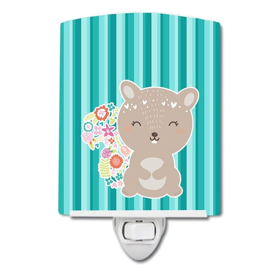 Caroline's Treasures BB6936CNL Flowered Squirrel Ceramic Night Light Compact, UL-Certified, Ideal for Bedroom, Bathroom, Nursery, Hallway, Kitchen, 6x4x3, Multicolor