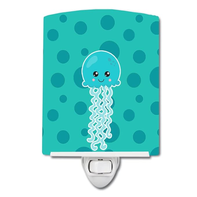 Caroline's Treasures BB8796CNL Ocean Jellyfish Blue Ceramic Night Light Compact, UL-Certified, Ideal for Bedroom, Bathroom, Nursery, Hallway, Kitchen, 6x4x3, Multicolor