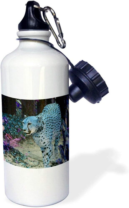 3dRose Cheetah Painting Blue Hue Cat Walking-Sports Water Bottle, 21oz , Multicolored