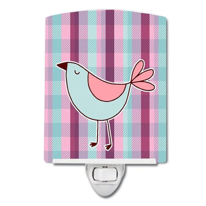 Caroline's Treasures BB6833CNL Bird on Purple Plaid Ceramic Night Light Compact, UL-Certified, Ideal for Bedroom, Bathroom, Nursery, Hallway, Kitchen, 6x4x3, Multicolor