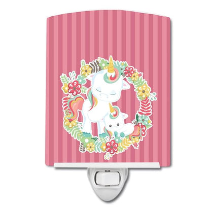 Caroline's Treasures BB8772CNL Unicorn and Flowers Ceramic Night Light Compact, UL-Certified, Ideal for Bedroom, Bathroom, Nursery, Hallway, Kitchen, 6x4x3, Multicolor