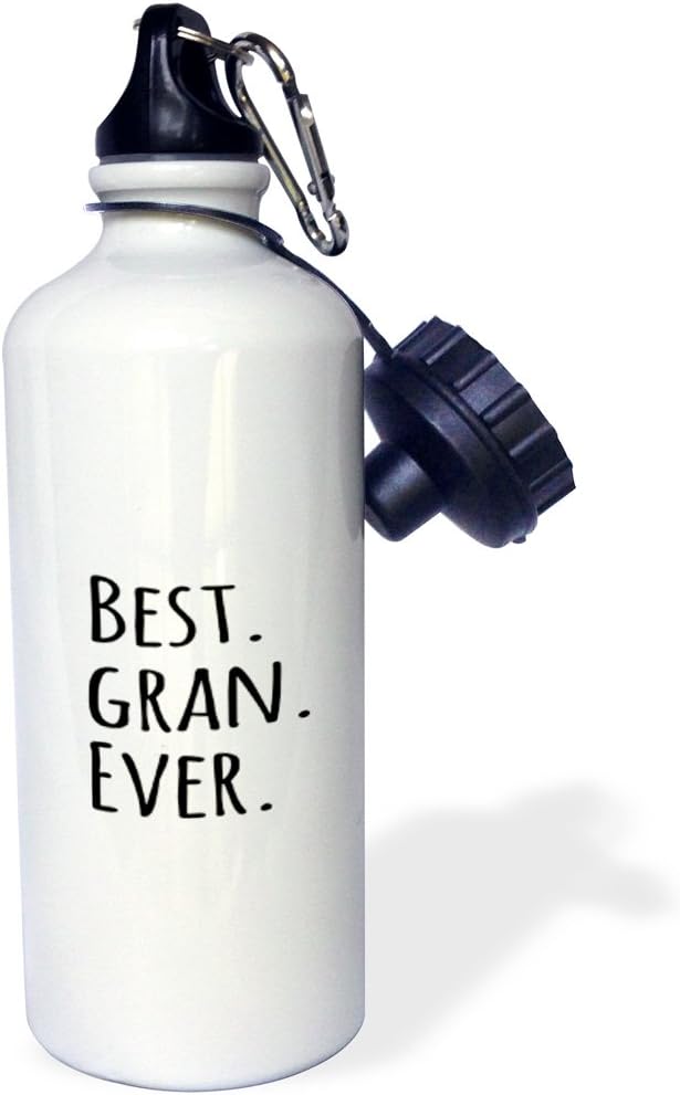 3dRose "Best Gran Ever-Gifts for Grandmothers-Grandma nicknames-black text-family gifts" Sports Water Bottle, 21 oz, White