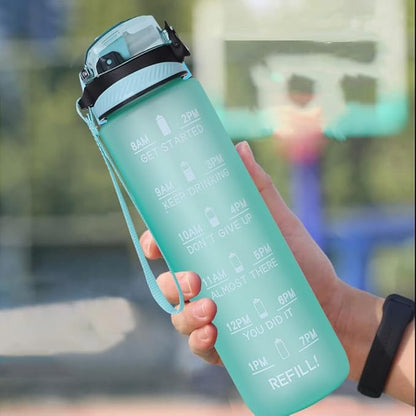 24oz Sport Water Bottle with Time Maker &Straw &Carry Strap & Security Lock Tritan BPA-Free Leak Proof Flip Top Lid Gym School Outdoor Sports Green