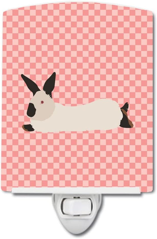 Caroline's Treasures BB7967CNL California White Rabbit Pink Check Ceramic Night Light Compact, UL-Certified, Ideal for Bedroom, Bathroom, Nursery, Hallway, Kitchen, 6x4x3, Multicolor