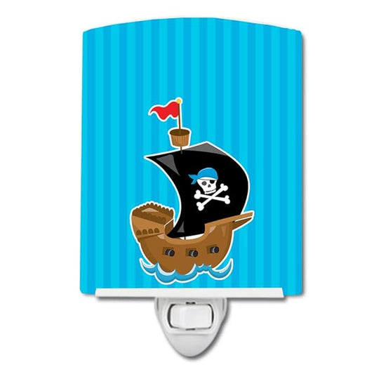 Caroline's Treasures BB8974CNL Pirate Ship Blue #2 Ceramic Night Light Compact, UL-Certified, Ideal for Bedroom, Bathroom, Nursery, Hallway, Kitchen, 6x4x3, Multicolor