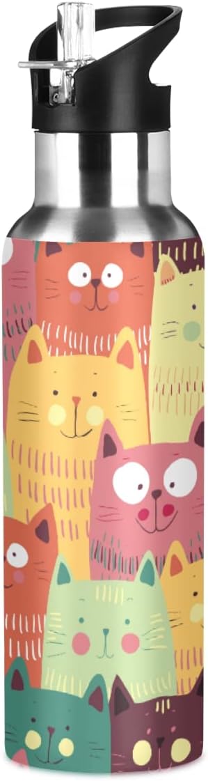 MNSRUU Insulated Water Bottle with Straw, Rainbow and Unicorns Stainless Steel Flasks for Sports Cycling Hiking School