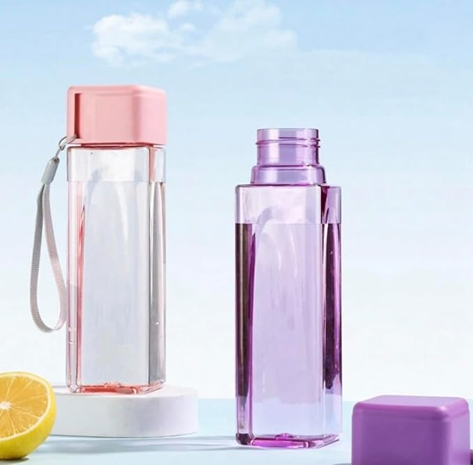 500ml LASSY Clear Trendy Aesthetic Water Bottle with Wristlet, Stainless Steel, for Sports, Travel, Gym (Pink)