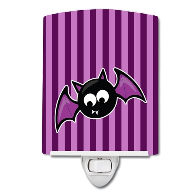 Caroline's Treasures BB9111CNL Halloween Bat Purple Stripes Ceramic Night Light Compact, UL-Certified, Ideal for Bedroom, Bathroom, Nursery, Hallway, Kitchen, 6x4x3, Multicolor