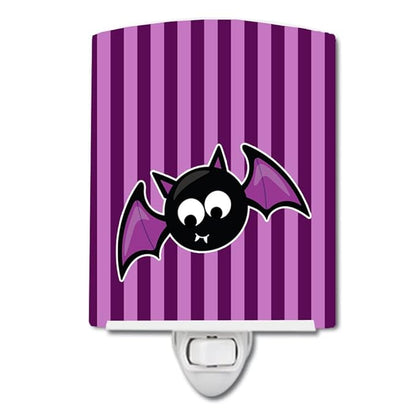 Caroline's Treasures BB9111CNL Halloween Bat Purple Stripes Ceramic Night Light Compact, UL-Certified, Ideal for Bedroom, Bathroom, Nursery, Hallway, Kitchen, 6x4x3, Multicolor