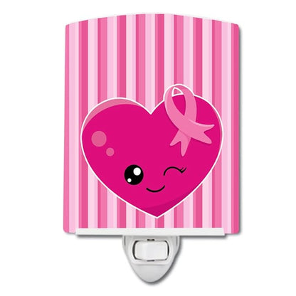 Caroline's Treasures BB6982CNL Breast Cancer Awareness Ribbon Heart Ceramic Night Light Compact, UL-Certified, Ideal for Bedroom, Bathroom, Nursery, Hallway, Kitchen, 6x4x3, Multicolor