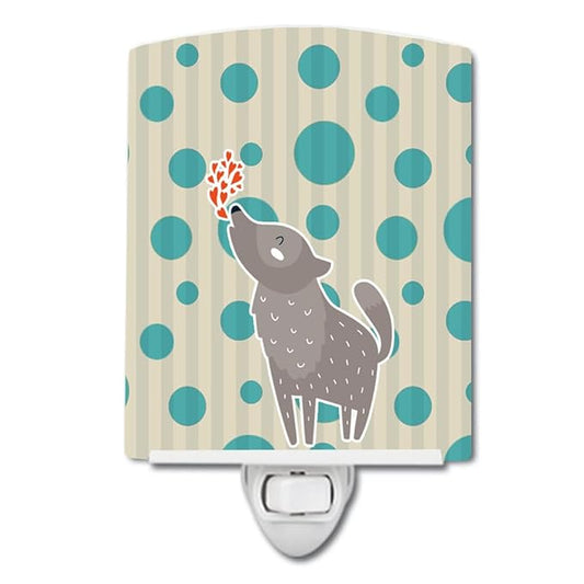Caroline's Treasures BB6752CNL Wolf Love Ceramic Night Light Compact, UL-Certified, Ideal for Bedroom, Bathroom, Nursery, Hallway, Kitchen, 6x4x3, Multicolor