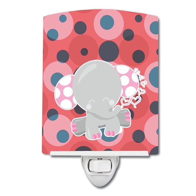 Caroline's Treasures BB6951CNL Elephant Lots of Polkadots Ceramic Night Light Compact, UL-Certified, Ideal for Bedroom, Bathroom, Nursery, Hallway, Kitchen, 6x4x3, Multicolor