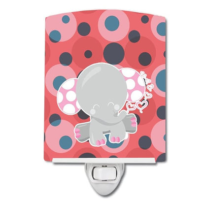 Caroline's Treasures BB6951CNL Elephant Lots of Polkadots Ceramic Night Light Compact, UL-Certified, Ideal for Bedroom, Bathroom, Nursery, Hallway, Kitchen, 6x4x3, Multicolor