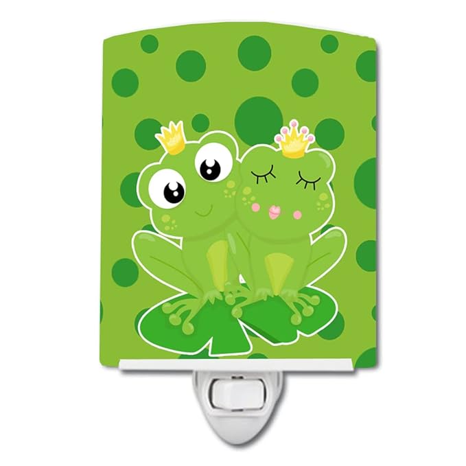 Caroline's Treasures BB8988CNL Frog Prince and Princess Ceramic Night Light Compact, UL-Certified, Ideal for Bedroom, Bathroom, Nursery, Hallway, Kitchen, 6x4x3, Multicolor