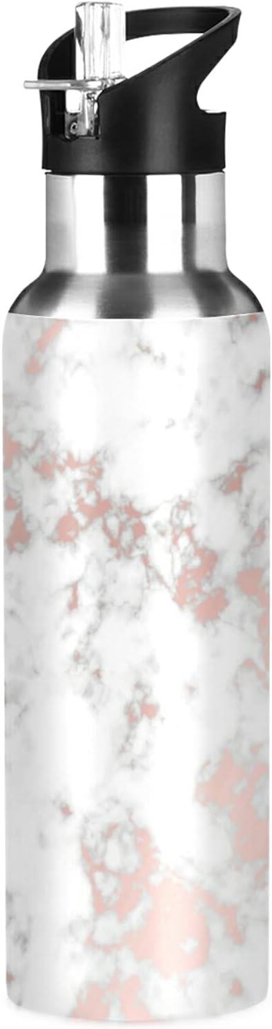 xigua Rose Gold Marble Water Bottle, BPA Free Stainless Steel Water Bottle Leak-Proof Sports Bottle for Camping Workouts Gym and Outdoor Activity, 22oz