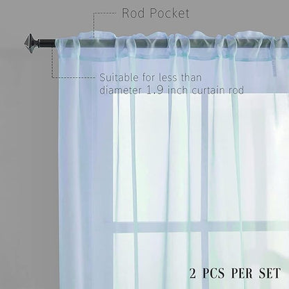 Baby Blue Sheer Curtains 84 Inches Long for Bedroom Rod Pocket Sheer Voile Curtains Panels Light Filtering Blue Sheer Drapes for Windows/Living Room/Boys/Kids Room 52x84 2 Panels