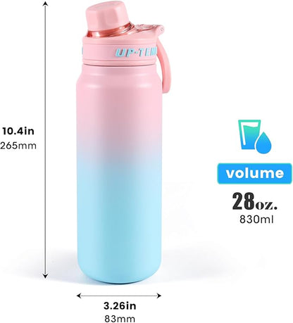 28oz Sports Water Bottle with Straw, Stainless Steel Vacuum Insulated Cooling Water Bottle, Leak Proof Metal Water Bottle, Double Insulated, Suitable for Sports, Gym and Travel (Pink & Light Blue)