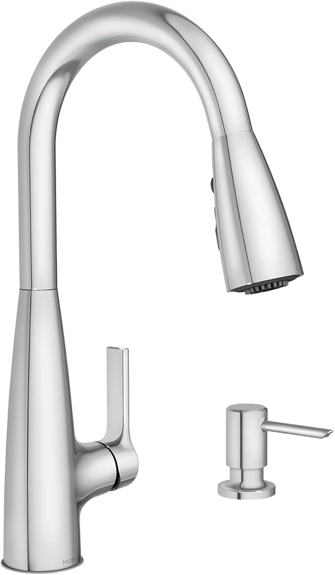 Moen Haelyn Chrome Single-Handle Pull-Down Sprayer Kitchen Faucet Featuring Power Boost for a Faster Clean, Soap Dispenser Included, 87627