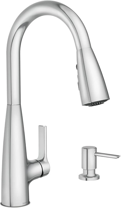 Moen Haelyn Chrome Single-Handle Pull-Down Sprayer Kitchen Faucet Featuring Power Boost for a Faster Clean, Soap Dispenser Included, 87627