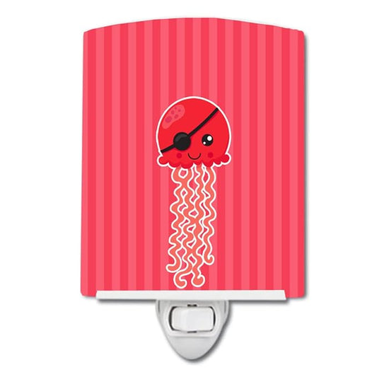 Caroline's Treasures BB8914CNL Nautical Pirate Jellyfish Red Ceramic Night Light Compact, UL-Certified, Ideal for Bedroom, Bathroom, Nursery, Hallway, Kitchen, 6x4x3, Multicolor