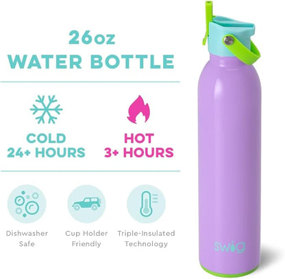 Swig Life 26oz Insulated Water Bottle with Straw & Flip + Sip Handle | Leak Proof, Dishwasher Safe, Cup Holder Friendly, Stainless Steel Water Bottle in Ultra Violet