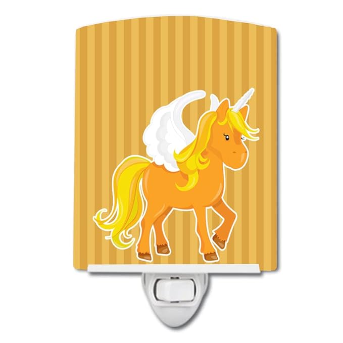 Caroline's Treasures BB9092CNL Unicorn Orange Stripes Ceramic Night Light Compact, UL-Certified, Ideal for Bedroom, Bathroom, Nursery, Hallway, Kitchen, 6x4x3, Multicolor