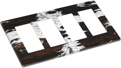 Western Farm Highland Cow Cowhide 4 Gang Rocker Decora Light Switch Cover Decorative Outlet Covers Wall Plate Electrical Faceplate Switchplate GFCI for Farmhouse Bathroom Bedroom Living Room Decor