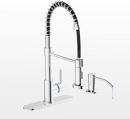 Kitchen Faucet,Chrome Kitchen Faucet with Soap Dispenser and Deck Plate,Faucet for Camper Farmhouse RV Kitchen Sink,Single Handle Stainless Steel Kitchen Sink Faucets with Pull Down Sprayer
