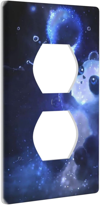 Cute Baby Panda Light Switch Cover Wall Plate Decorative 1 Gang Single Duplex Outlet Covers Blue for Farmhouses Bathrooms Duplex Electrical Receptacle Covers 2.76 x 4.5 in