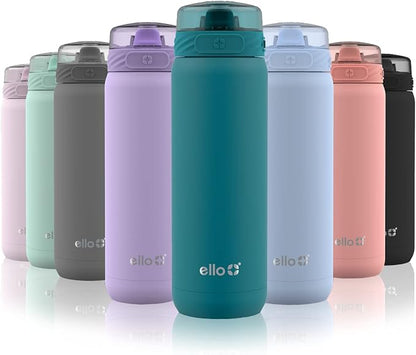 Ello Cooper 22oz Stainless Steel Water Bottle with Straw and Carry Handle, Double Walled and Vacuum Insulated Metal, Leak Proof Locking Lid with Soft Silicone Spout, Reusable, BPA Free, Antigua