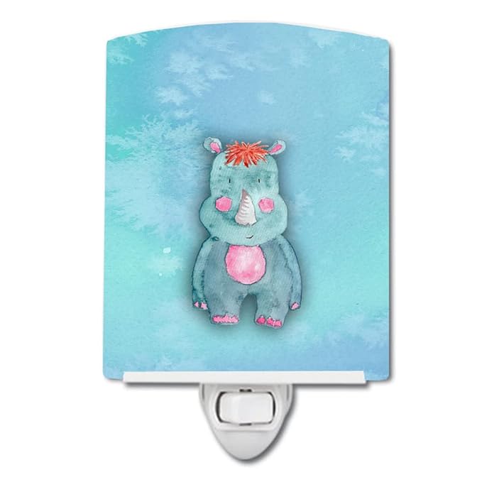 Caroline's Treasures BB7381CNL Rhinoceros Watercolor Ceramic Night Light Compact, UL-Certified, Ideal for Bedroom, Bathroom, Nursery, Hallway, Kitchen, 6x4x3, Multicolor