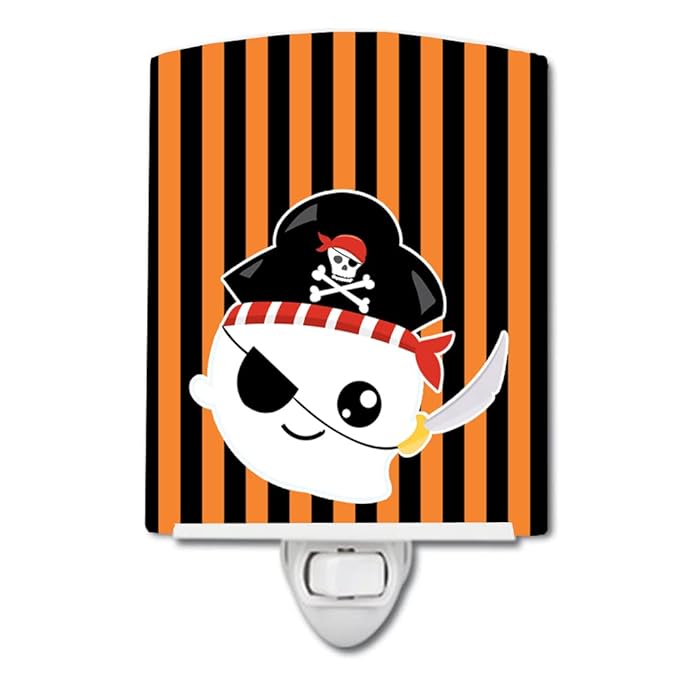 Caroline's Treasures BB6957CNL Halloween Ghost Pirate Ceramic Night Light Compact, UL-Certified, Ideal for Bedroom, Bathroom, Nursery, Hallway, Kitchen, 6x4x3, Multicolor
