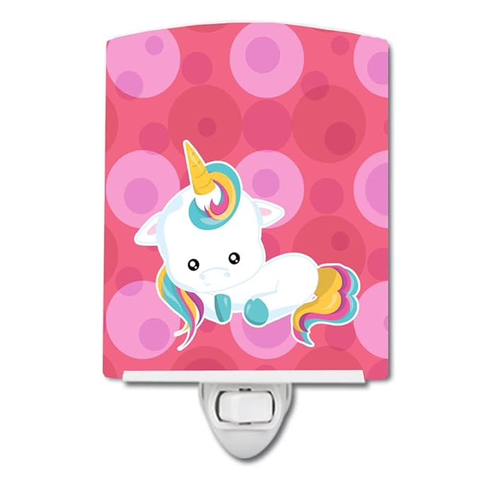Caroline's Treasures BB6810CNL Polkadots Unicorn Ceramic Night Light Compact, UL-Certified, Ideal for Bedroom, Bathroom, Nursery, Hallway, Kitchen, 6x4x3, Multicolor