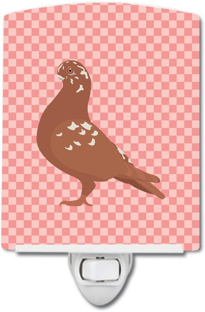 Caroline's Treasures BB7953CNL African Owl Pigeon Pink Check Ceramic Night Light Compact, UL-Certified, Ideal for Bedroom, Bathroom, Nursery, Hallway, Kitchen, 6x4x3, Multicolor