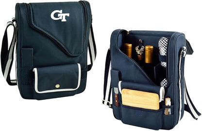 Georgia Tech Yellow Jackets Licensed Deluxe Wine Carrier with Wine Glasses and Accessories for Two Assembled & Quality Approved in The USA