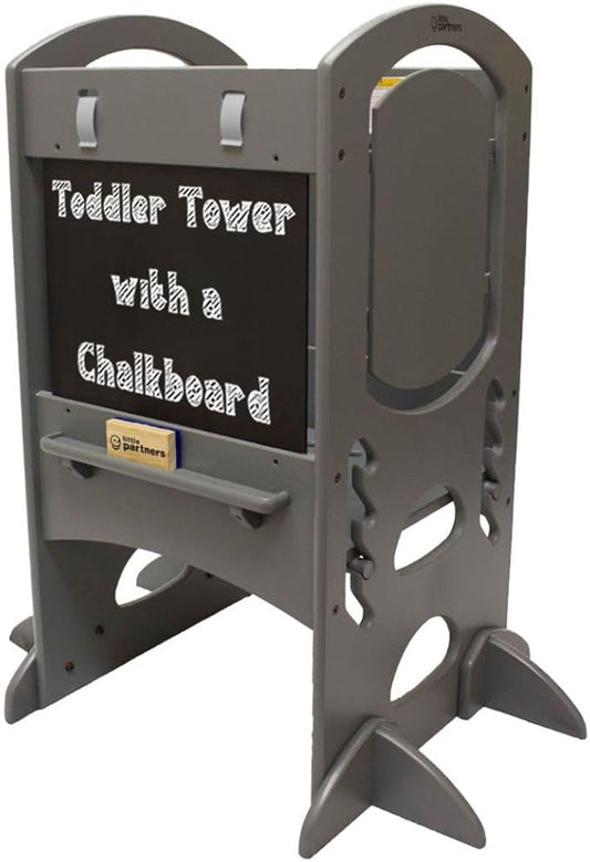 Little Partners Learning Tower Limited Edition Toddler Tower Step Stool Activity Center, Wooden Kids Learning Tower Standing Platform with Adjustable Height, Chalkboard, Safety Rails (Earl Grey)