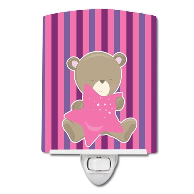 Caroline's Treasures BB8615CNL Baby Girl Bear with Star Ceramic Night Light Compact, UL-Certified, Ideal for Bedroom, Bathroom, Nursery, Hallway, Kitchen, 6x4x3, Multicolor