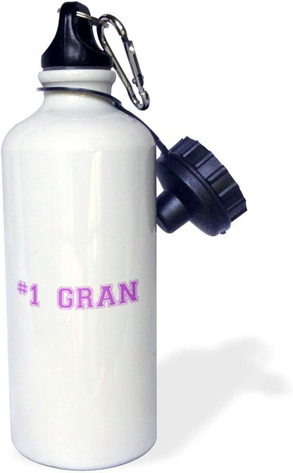 3dRose "#1 Gran-Number One Grandmother for worlds greatest and best grans-purple text gifts for grandmas" Sports Water Bottle, 21 oz, White